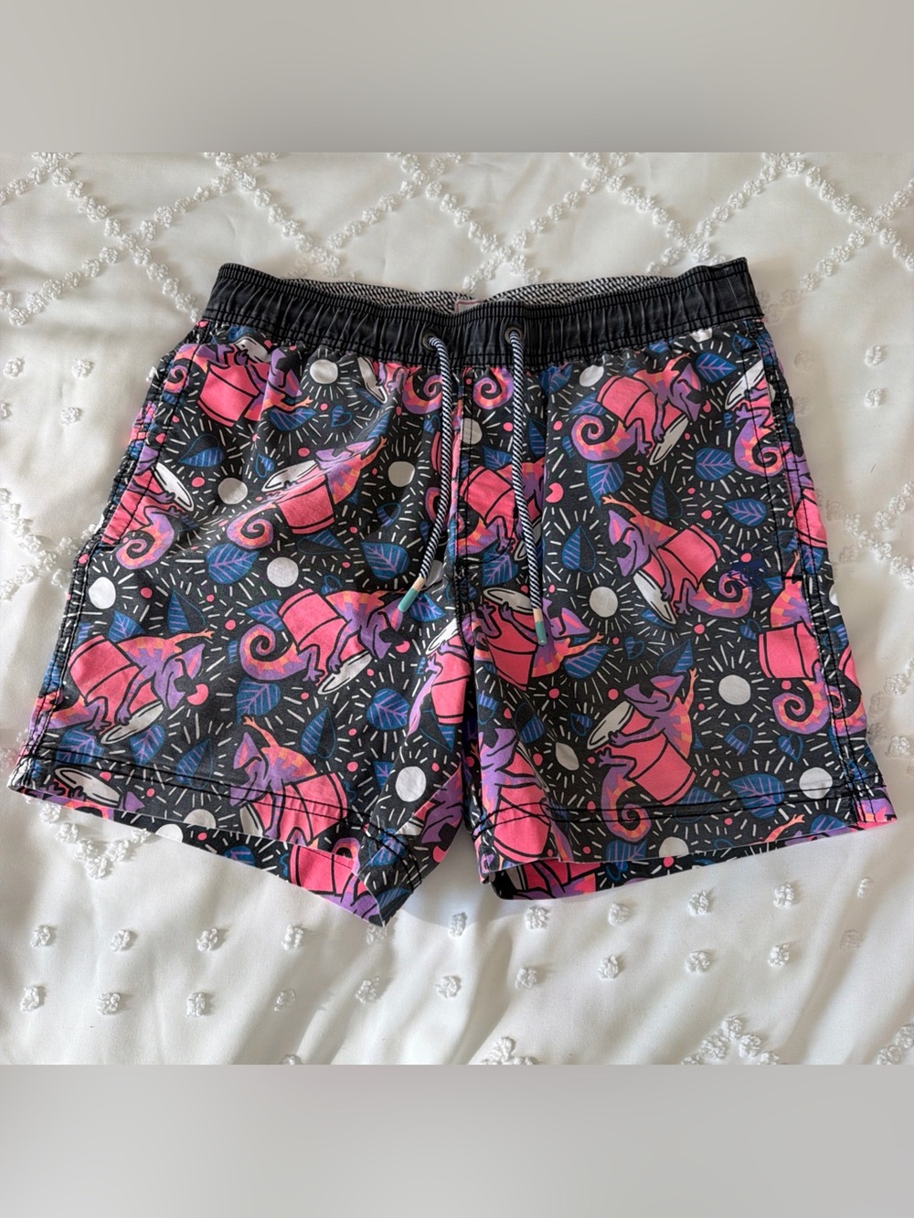 Party Pants Men's Small USA Printed Swim Trunk Shorts Retro Gecko Cup Print